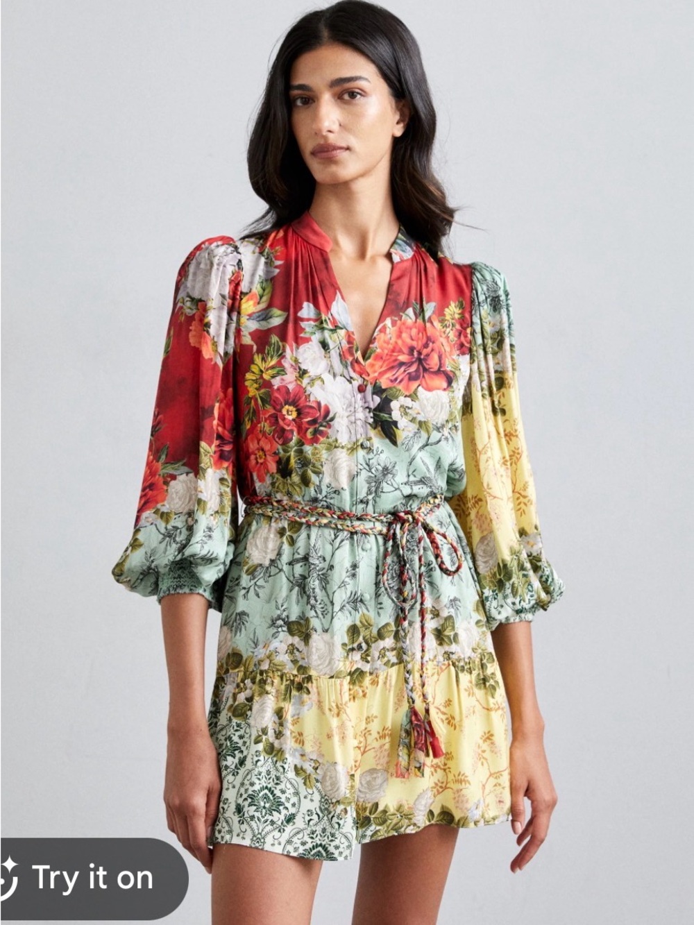 Alice + Olivia Antonette Floral Mini Dress - Red, Mint, Yellow